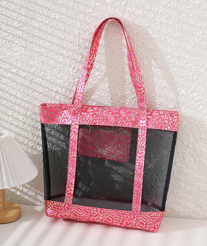 HOT PINK LEOPARD BEACH BAG