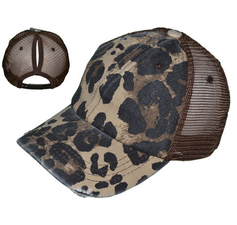 HANNAH LEOPARD BROWN PONYTAIL HAT