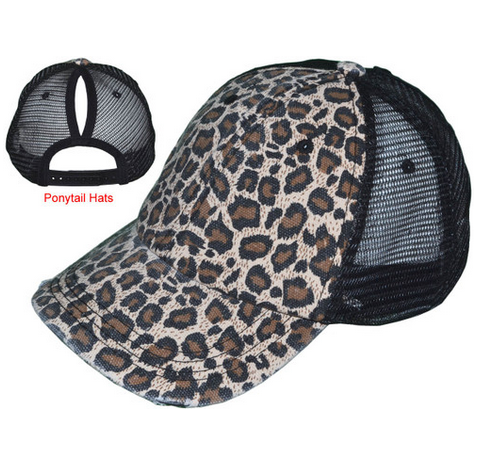 SAVANNAH LEOPARD BROWN PONYTAIL HAT