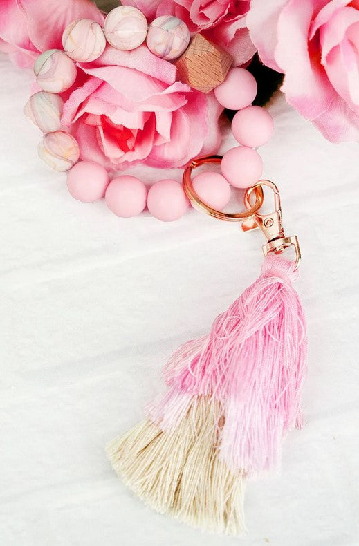 PINK TIERED TASSEL BRACELET KEYCHAIN