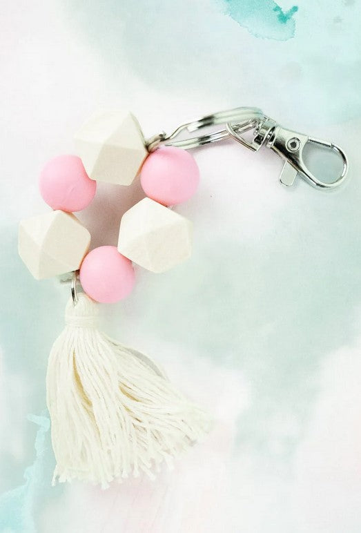 PINK BEADED KEYCHAIN