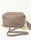 BEIGE WOVEN FAUX LEATHER BAG