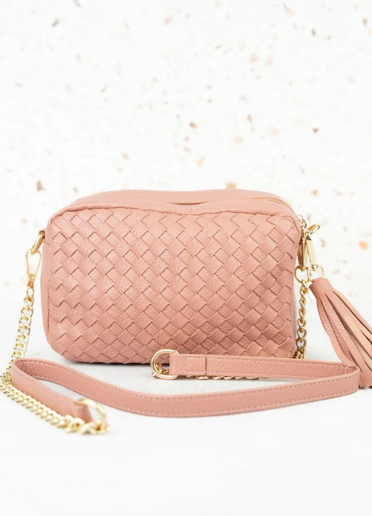 PEACH WOVEN FAUX LEATHER BAG