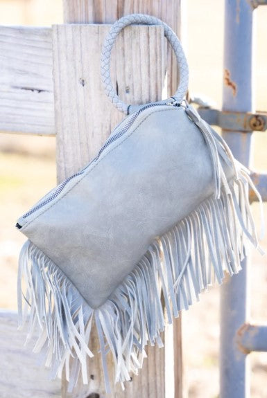 GRAY FAUX LEATHER CLUTCH