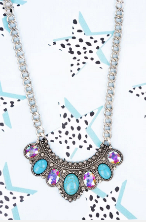 TURQUOISE SHIMMERING SILVERTONE NECKLACE