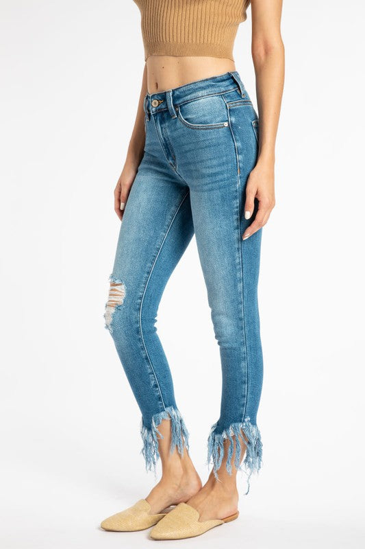 Mid Rise Hem Detail Ankle Skinny- KANCAN JEANS