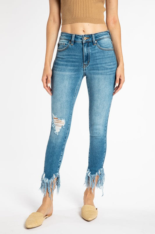 Mid Rise Hem Detail Ankle Skinny- KANCAN JEANS