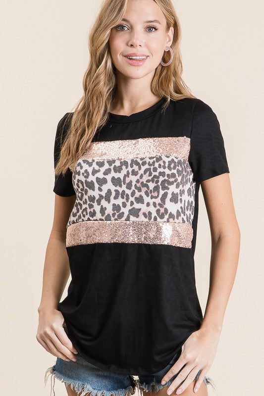 SEQUIN LEOPARD TOP