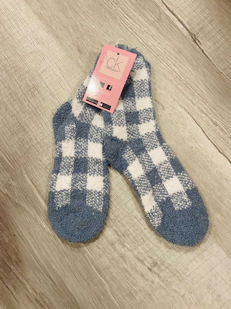 SOFT BLUE CHECK PRINT SOCKS