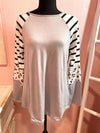 TARA GRAY STRIPE LONGSLEEVE TOP