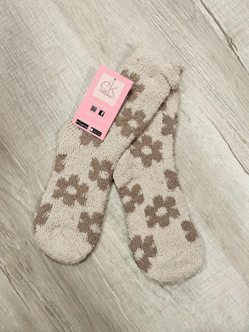 SOFT BROWN FLOWER SOCKS