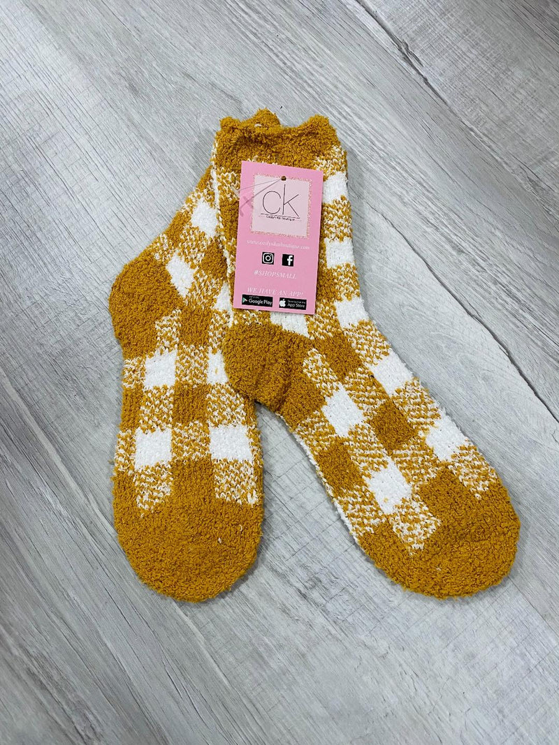 SOFT YELLOW CHECK PRINT SOCKS