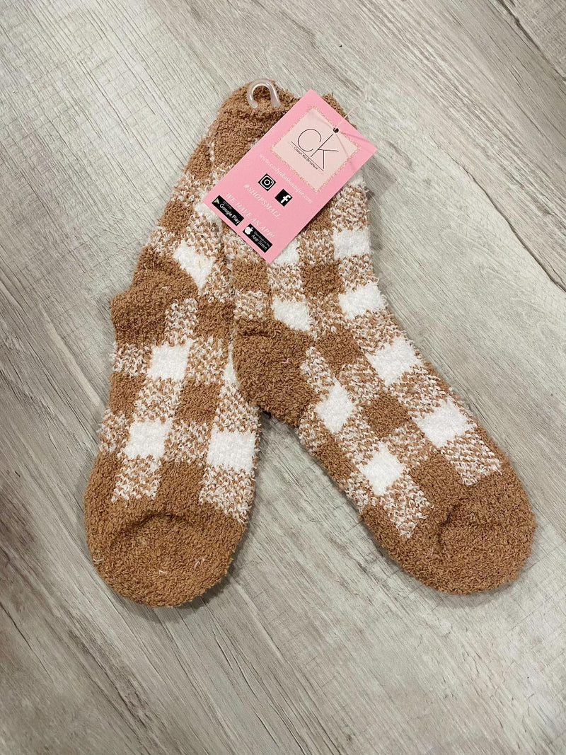 SOFT BROWN CHECK PRINT SOCKS