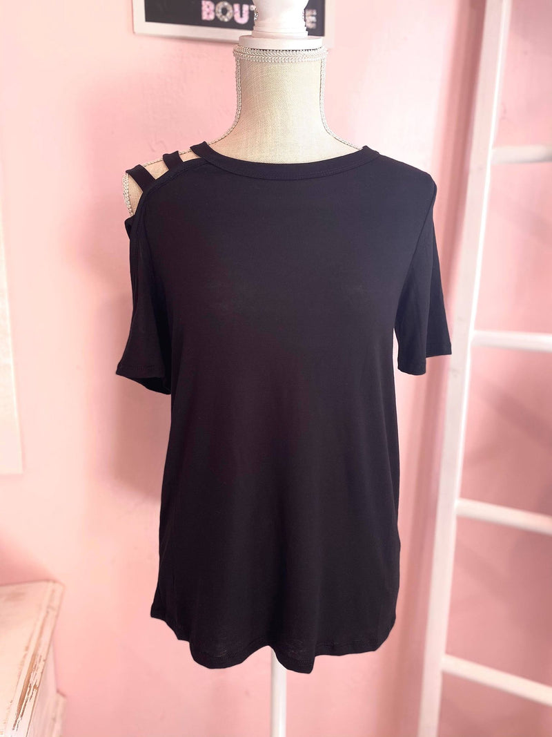 RAYON KNIT ONE SHOULDER- BLACK