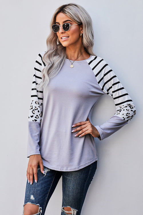 TARA GRAY STRIPE LONGSLEEVE TOP