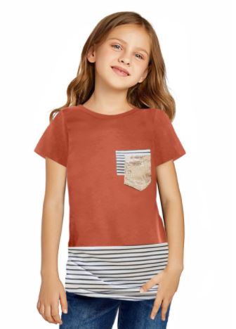 SEQUINS POCKET STRIPE SHORT SLEEVE