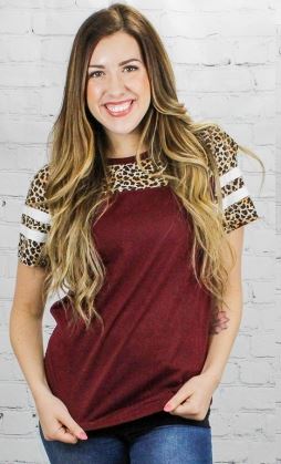 LEOPARD TOP WITH STRIPES - MAROON