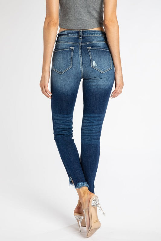 High Rise Hem Detail Ankle Skinny- KANCAN JEANS