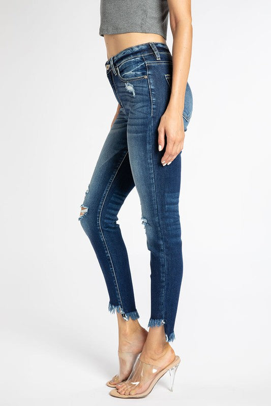 High Rise Hem Detail Ankle Skinny- KANCAN JEANS