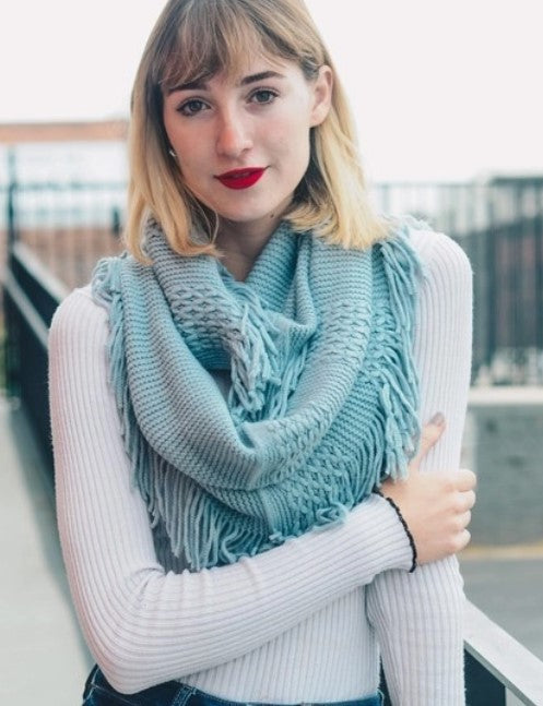 SHELL BLUE SCARF W/ FRINGE