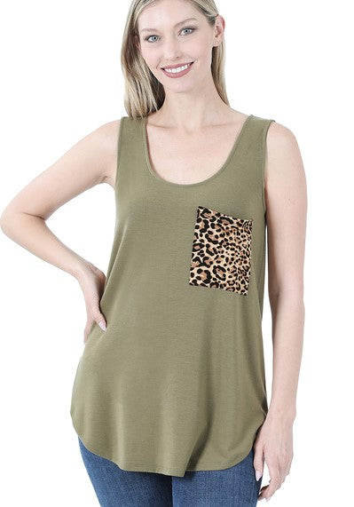 KHLOE LEOPARD POCKET TANK TOP