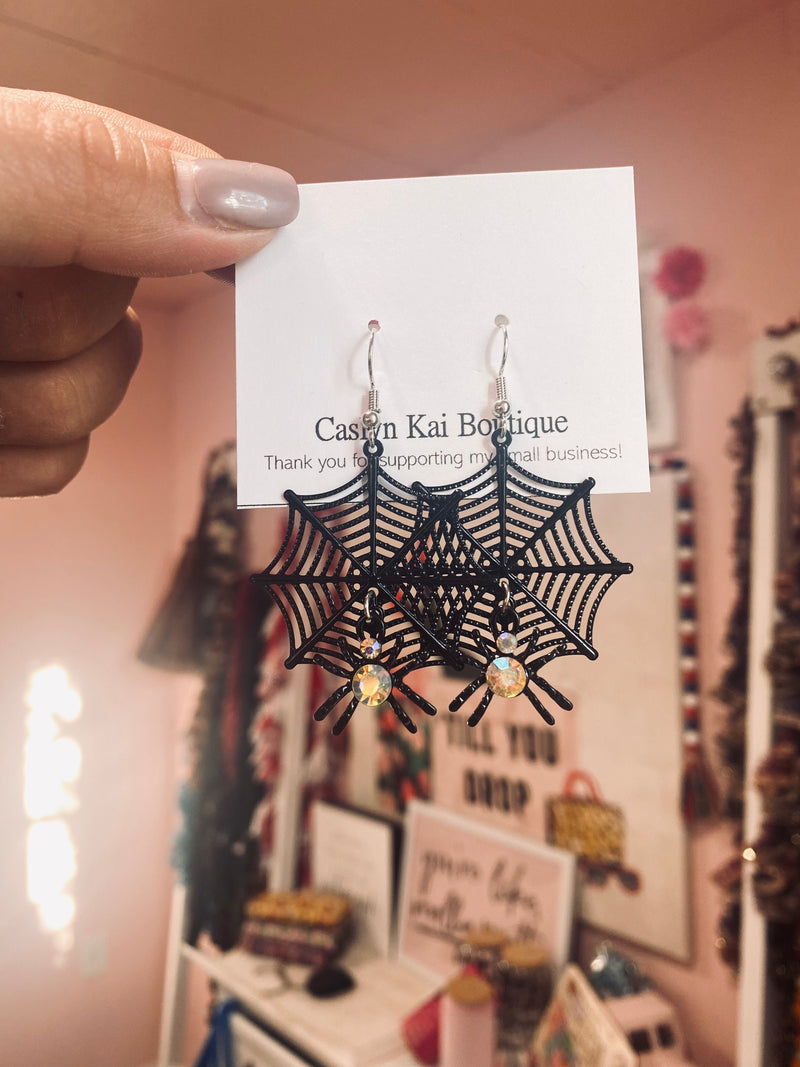 BLACK SPIDER WEB EARRINGS