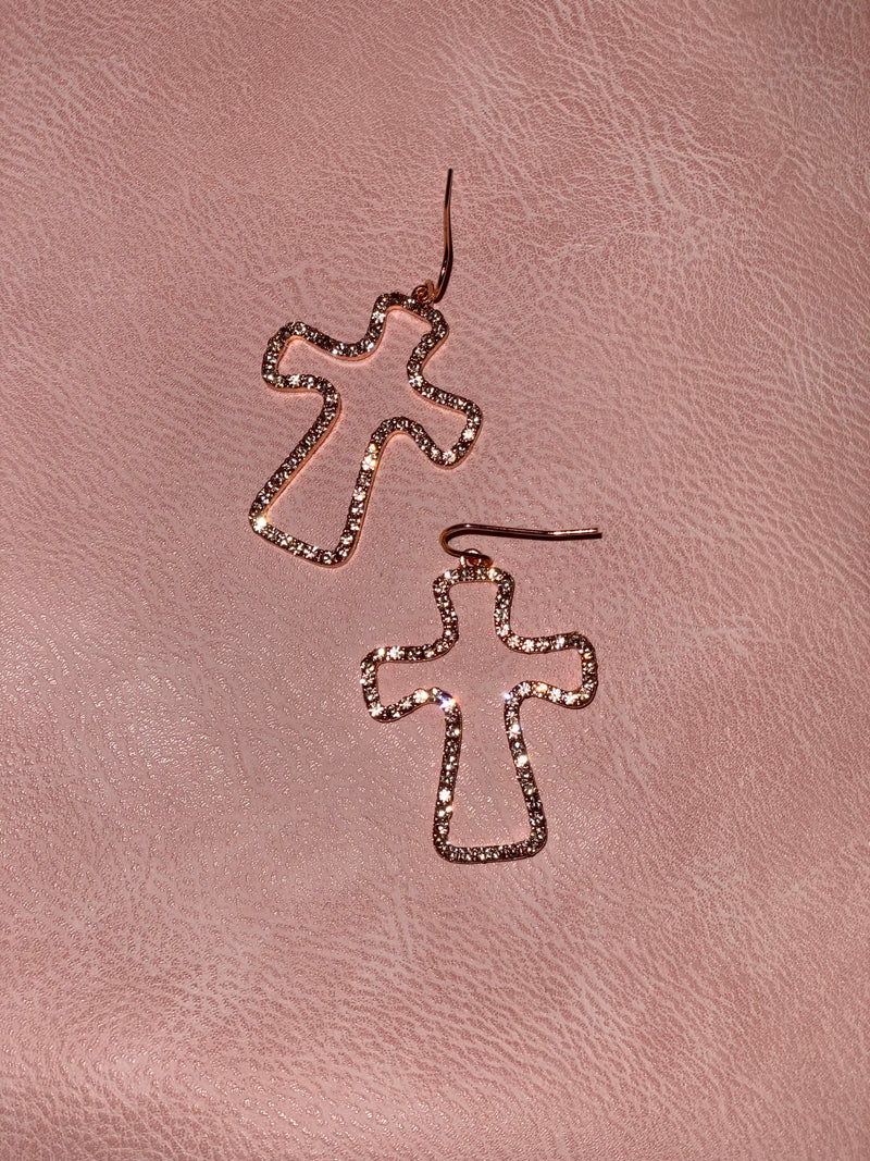 ROSE GOLD CROSS DIAMOND EARRINGS