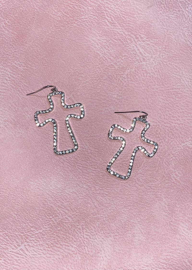 SILVER CROSS DIAMOND EARRINGS