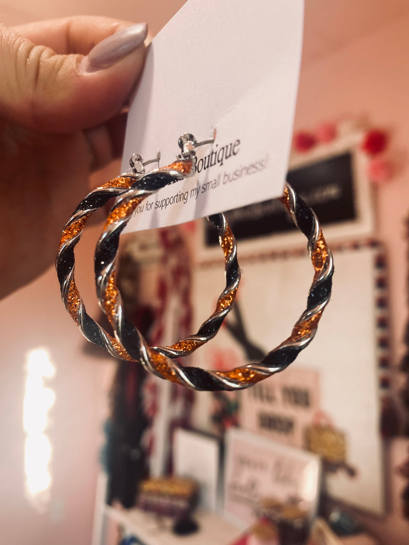 BLACK & ORANGE HOOP EARRINGS